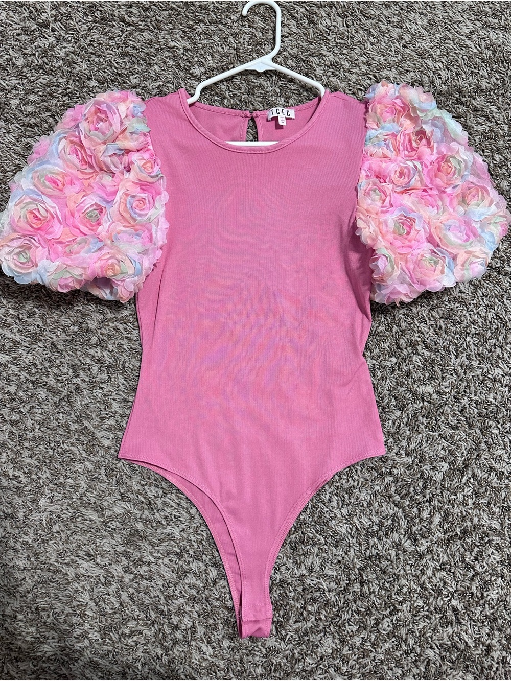 TCEC Pink Floral Puff-Sleeve One-Piece Bodysuit
